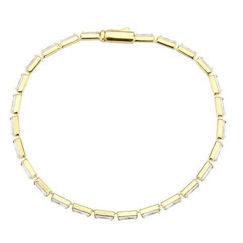 3W1707 - Gold Brass Bracelet with AAA Grade CZ in Clear