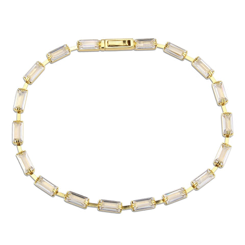 3W1713 - Gold Brass Bracelet with AAA Grade CZ in Clear