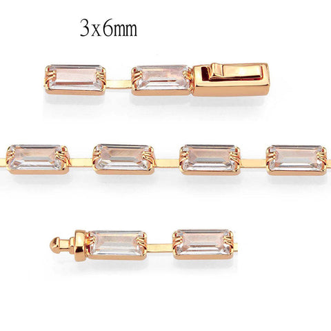 3W1714 - Rose Gold Brass Bracelet with AAA Grade CZ in Clear