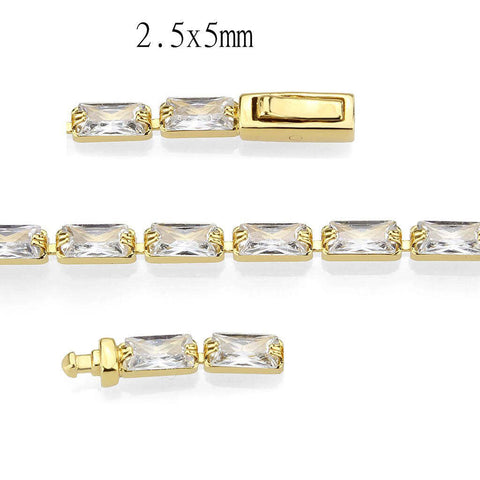 3W1716 - Gold Brass Bracelet with AAA Grade CZ in Clear