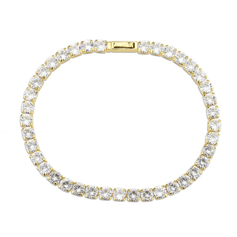 3W1719 - Gold Brass Bracelet with AAA Grade CZ in Clear