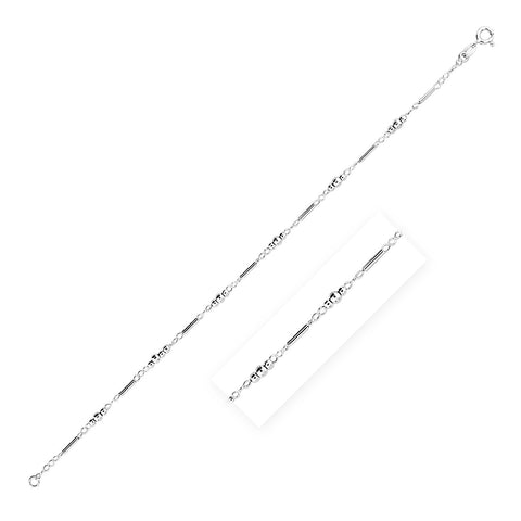 Size: 10'' - Sterling Silver Anklet with Polished Bars and Beads