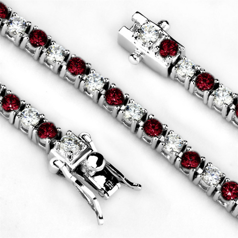 46902 - Rhodium Brass Bracelet with Synthetic Garnet in Ruby