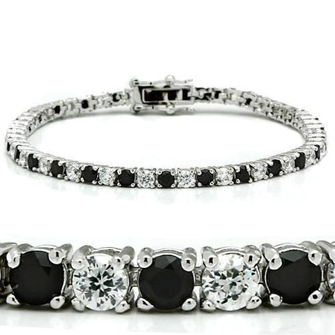 46903 - Rhodium Brass Bracelet with AAA Grade CZ  in Black Diamond