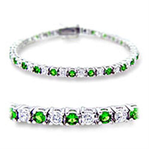 46906 - Rhodium Brass Bracelet with Synthetic Spinel in Emerald