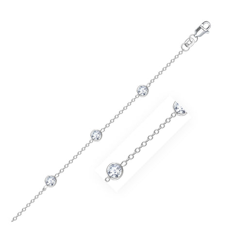 Size: 10'' - 14k White Gold Anklet with Round White Cubic Zirconia