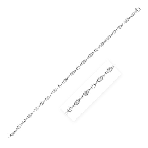 Size: 11'' - Sterling Silver Anklet with Marquise Leaf Motifs