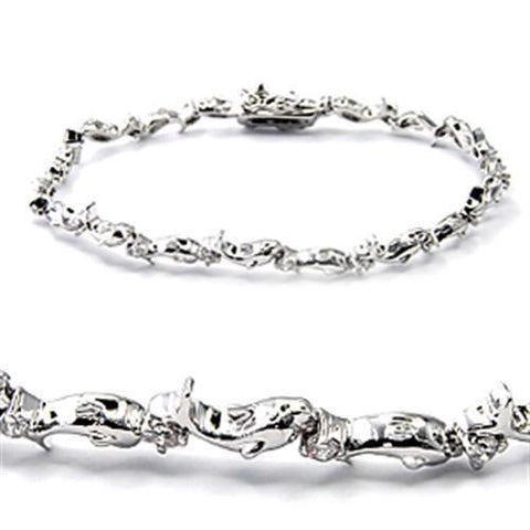 6X490 - Rhodium Brass Bracelet with AAA Grade CZ  in Clear