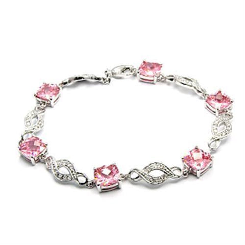 6X494 - Rhodium Brass Bracelet with AAA Grade CZ  in Rose