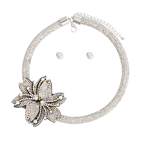 Choker Silver Bling Pointed Flower Set for Women