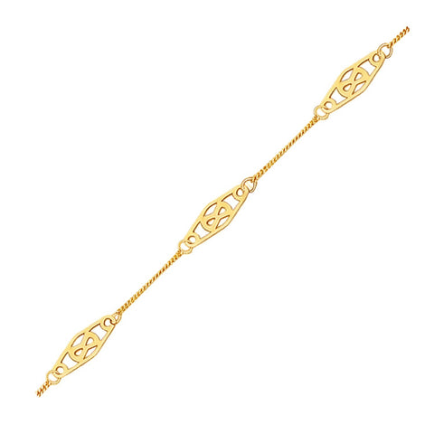 Size: 10'' - 14k Yellow Gold Anklet with Fancy Diamond Shape Filigree Stations