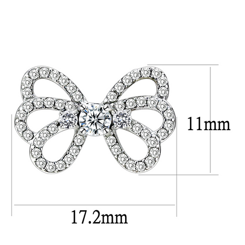 DA067 - High polished (no plating) Stainless Steel Earrings with AAA Grade CZ  in Clear