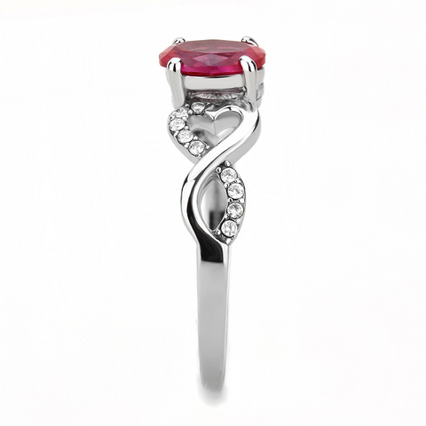 DA119 - High polished (no plating) Stainless Steel Ring with AAA Grade CZ  in Ruby