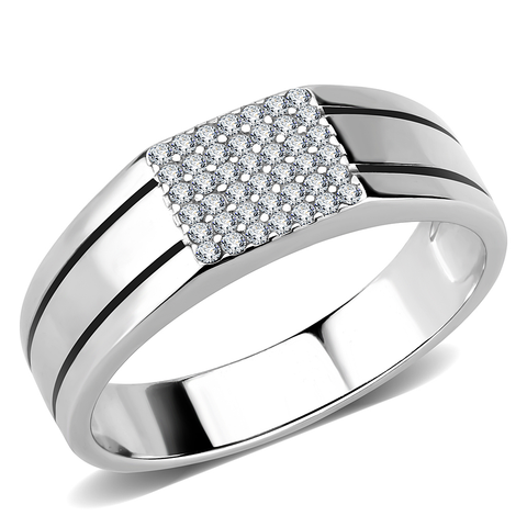 DA253 - High polished (no plating) Stainless Steel Ring with AAA Grade CZ  in Clear