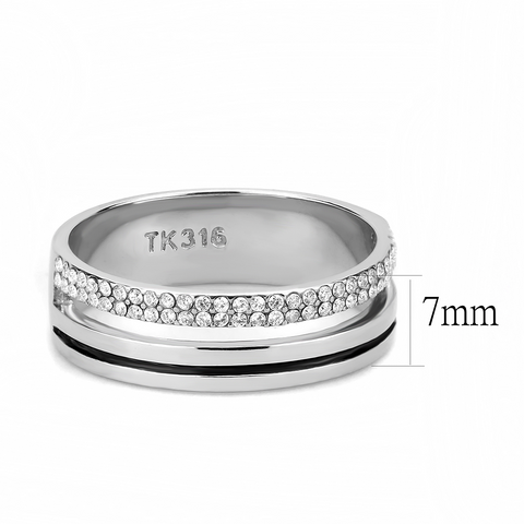 DA275 - High polished (no plating) Stainless Steel Ring with AAA Grade CZ  in Clear