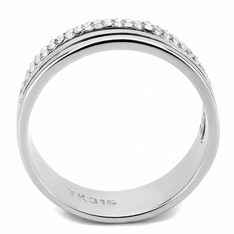 DA275 - High polished (no plating) Stainless Steel Ring with AAA Grade CZ  in Clear