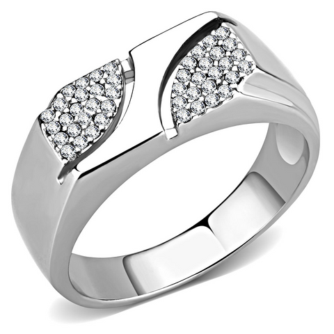 DA280 - High polished (no plating) Stainless Steel Ring with AAA Grade CZ  in Clear