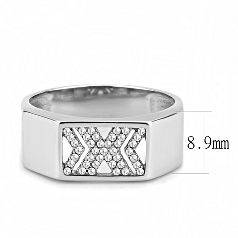 DA285 - High polished (no plating) Stainless Steel Ring with AAA Grade CZ  in Clear