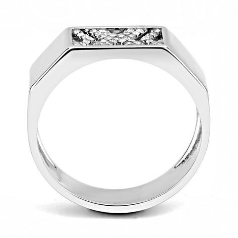 DA285 - High polished (no plating) Stainless Steel Ring with AAA Grade CZ  in Clear