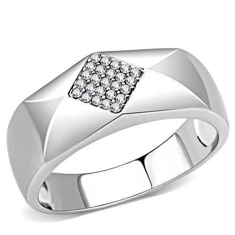 DA288 - High polished (no plating) Stainless Steel Ring with AAA Grade CZ  in Clear