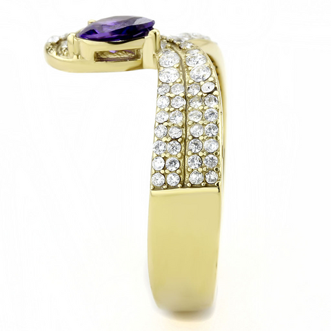 DA304 - IP Gold(Ion Plating) Stainless Steel Ring with AAA Grade CZ  in Tanzanite