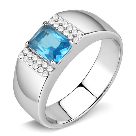 DA344 - No Plating Stainless Steel Ring with Synthetic Synthetic Glass in Sea Blue