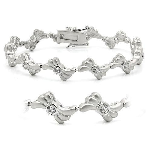 LO1164 - Matte Rhodium & Rhodium Brass Bracelet with AAA Grade CZ  in Clear