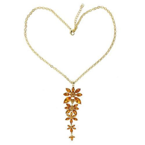 LO1181 - Gold Brass Chain Pendant with Top Grade Crystal  in Topaz