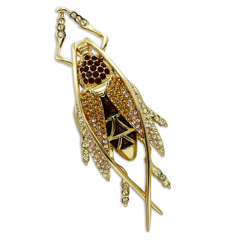 LO2406 - Gold White Metal Brooches with Top Grade Crystal  in Multi Color