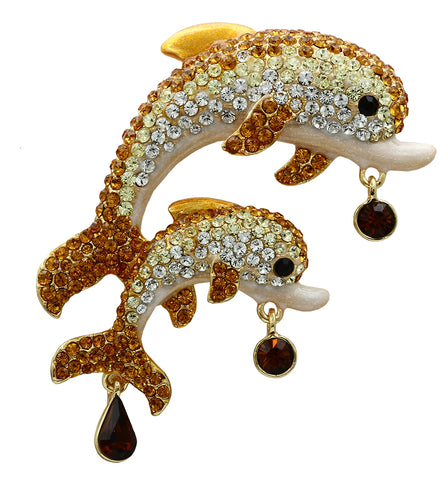 LO2413 - Gold White Metal Brooches with Top Grade Crystal  in Multi Color