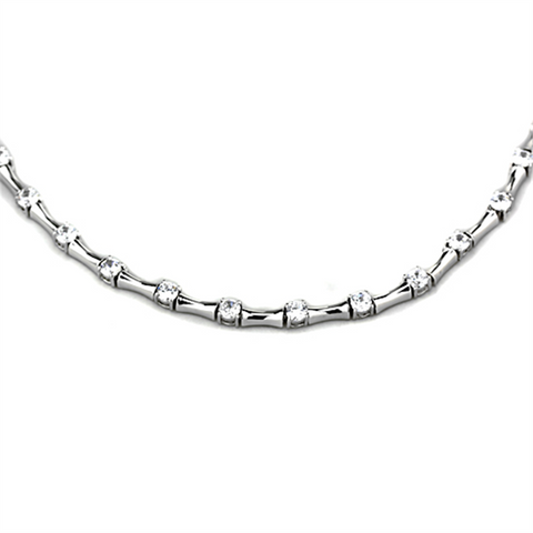 LO2709 - Rhodium Brass Necklace with AAA Grade CZ  in Clear