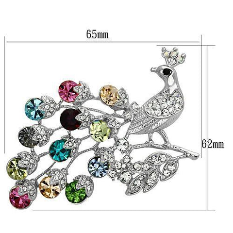 LO2769 - Imitation Rhodium White Metal Brooches with Top Grade Crystal  in Multi Color