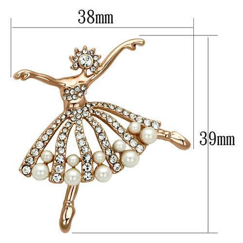 LO2802 - Flash Rose Gold White Metal Brooches with Synthetic Pearl in White