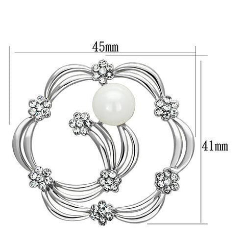 LO2809 - Imitation Rhodium White Metal Brooches with Synthetic Pearl in White