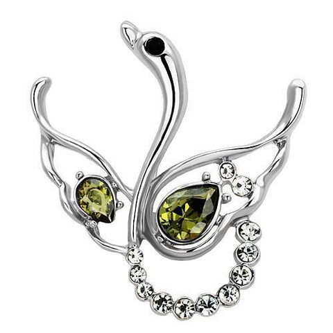 LO2815 - Imitation Rhodium White Metal Brooches with Top Grade Crystal  in Olivine color