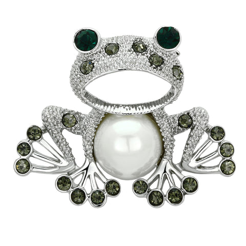 LO2844 - Imitation Rhodium White Metal Brooches with Synthetic Pearl in White