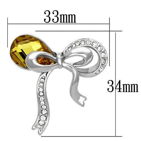 LO2846 - Imitation Rhodium White Metal Brooches with Synthetic Glass Bead in Topaz