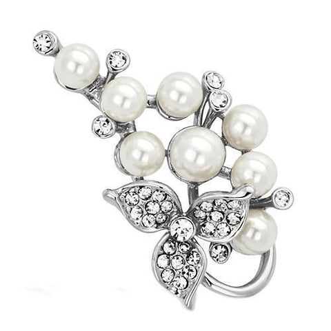 LO2852 - Imitation Rhodium White Metal Brooches with Synthetic Pearl in White