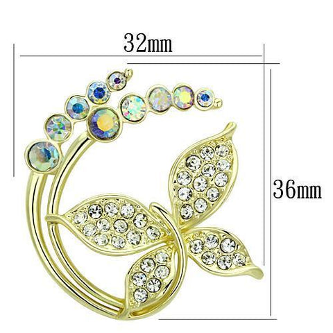 LO2861 - Flash Gold White Metal Brooches with Top Grade Crystal  in Aurora Borealis (Rainbow Effect)