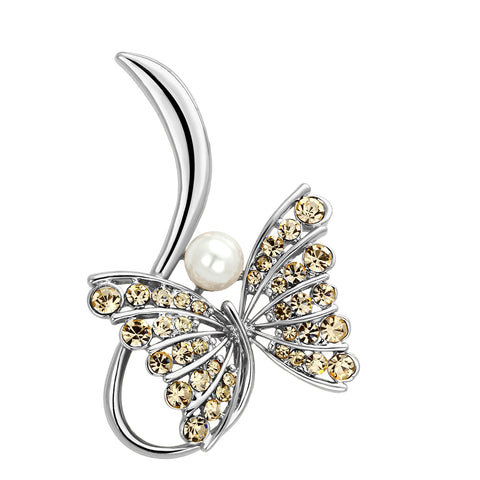 LO2903 - Flash Rose Gold White Metal Brooches with Synthetic Pearl in White