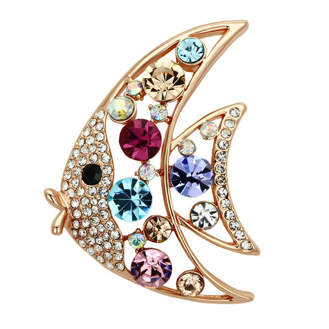 LO2923 - Flash Rose Gold White Metal Brooches with Top Grade Crystal  in Multi Color