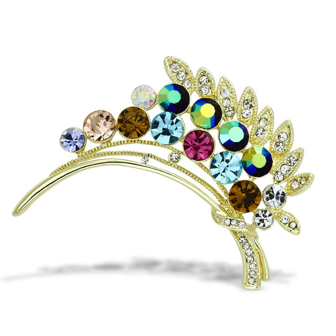 LO2929 - Flash Gold White Metal Brooches with Top Grade Crystal  in Multi Color