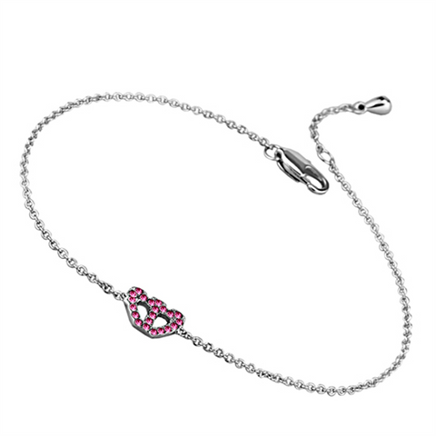 LO3229 - Rhodium Brass Bracelet with Top Grade Crystal  in Rose