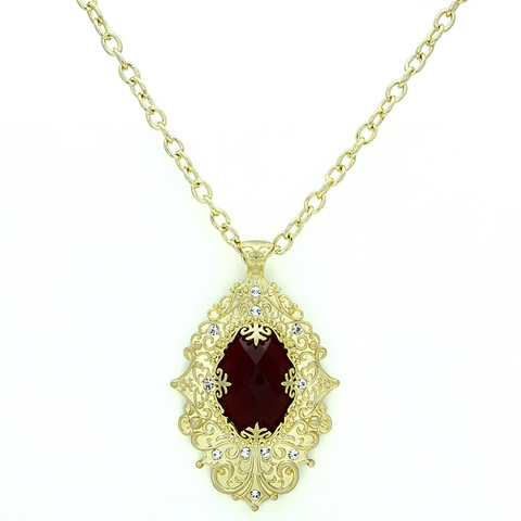 LO3670 - Gold & Brush Brass Chain Pendant with Synthetic Synthetic Glass in Siam