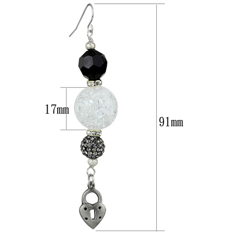 LO3800 - Antique Silver White Metal Earrings with Synthetic Synthetic Glass in Jet