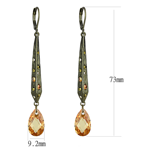 LO4189 - Antique Copper Brass Earrings with Top Grade Crystal  in Champagne