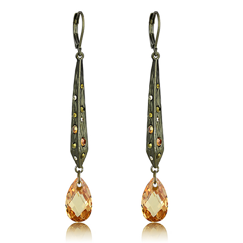 LO4189 - Antique Copper Brass Earrings with Top Grade Crystal  in Champagne