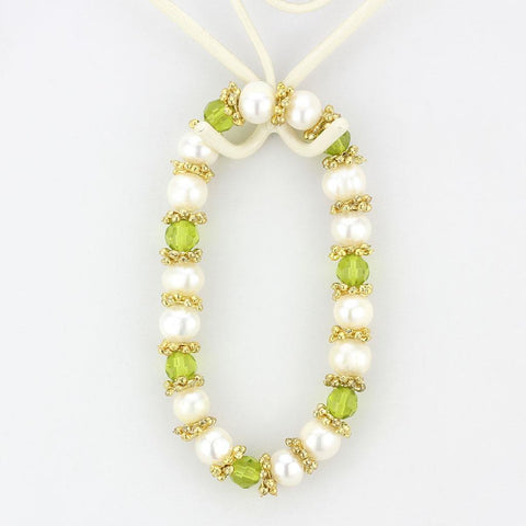 LO4656 - Antique Silver White Metal Bracelet with Synthetic Pearl in Peridot