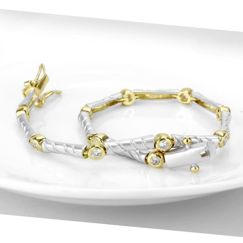 LO4734 - Gold+Rhodium Brass Bracelet with AAA Grade CZ  in Clear