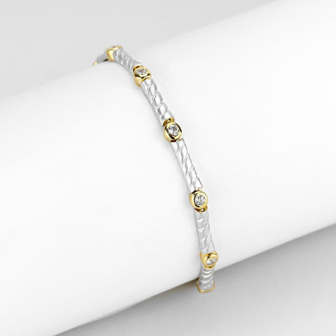 LO4734 - Gold+Rhodium Brass Bracelet with AAA Grade CZ  in Clear